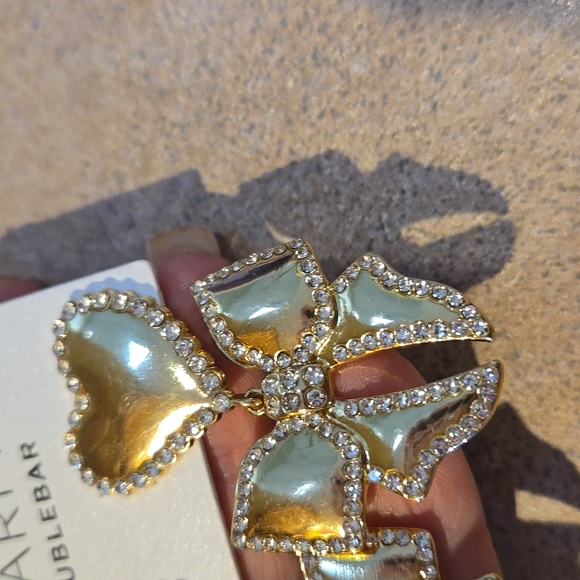 NWT Sugarfix by Bauble Bar Gold Tone Heart/Bow Dangle Earrings - Picture 5 of 6
